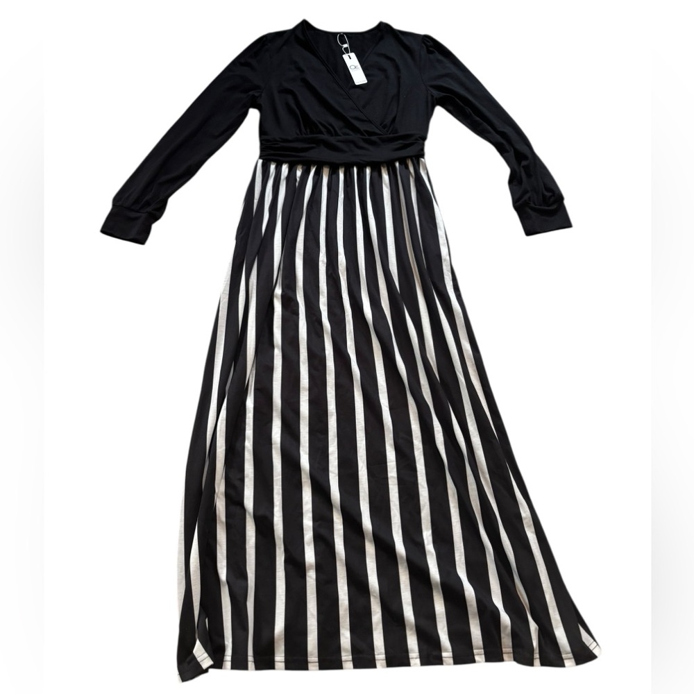 OUGES Maternity Maxi Dress Long Sleeve Wrap V Neck Maternity Clothes Sz M NWT